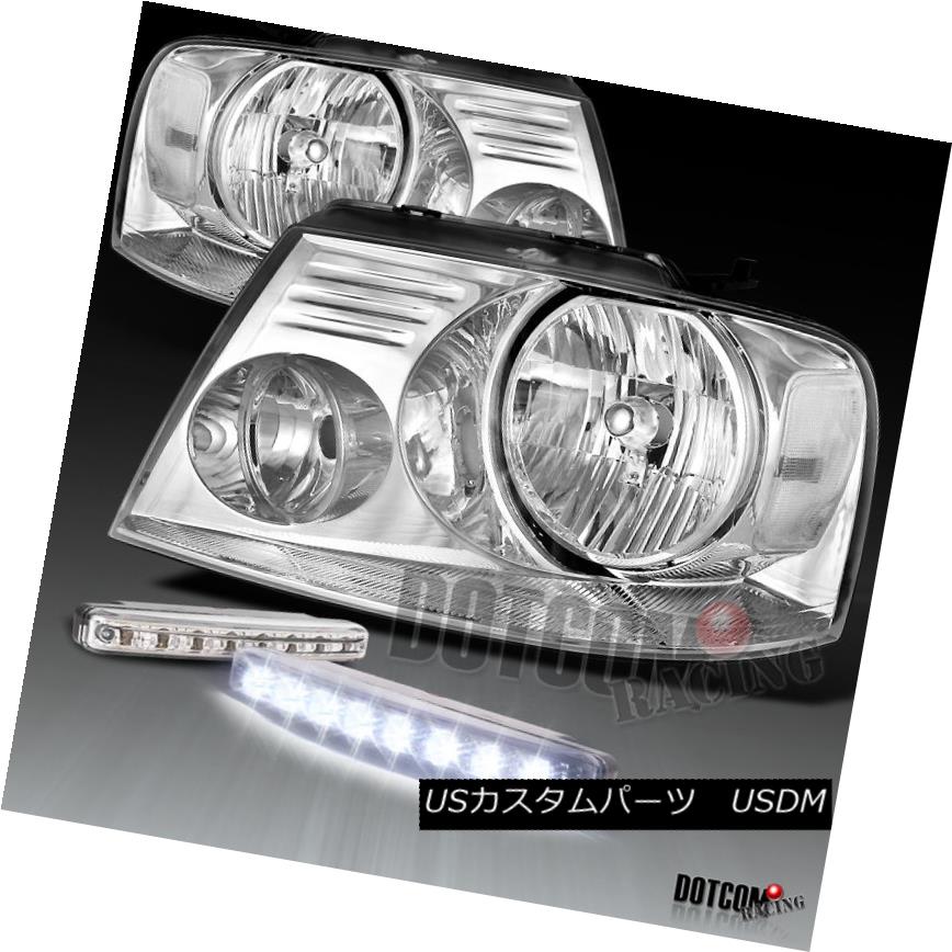 ヘッドライト 2004-2008 Ford F150 Chrome Clear Headlight+White LED Bumper Fog Light DRL 2004-2008フォードF150クロームクリアヘッドライト+ウィット e LEDバンパーフォグライトDRL 【並行輸入品】