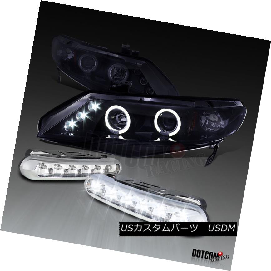 ヘッドライト Glossy Black For 2006-2011 Civic 4Dr Halo Projector Headlights+LED Fog Lights 光沢のある黒2006-2011シビック4Drハロープロジェクターヘッドライト+ LEDフォグライト 【並行輸入品】