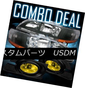 ヘッドライト 01-02 Honda Accord 4 Door Crystal Black Clear Headlights /Yellow Lens Fog Lamps 01-02ホンダアコード4ドアクリスタルブラッククリアヘッドライト/イエローレンズフォグランプ 【並行輸入品】