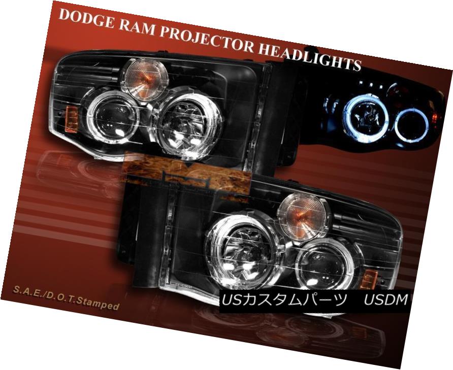 ヘッドライト 02 - 05 Dodge Ram Twin Halo Ring Projector Headlights LED Black 02 - 05ダッジラムツインハローリングプロジェクターヘッドライトLEDブラック 【並行輸入品】