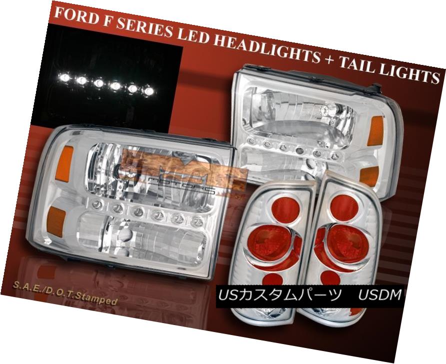 ヘッドライト 1999-2004 FORD F250 F350 SUPER DUTY HEADLIGHTS CHROME LED + CHROME TAIL LIGHTS 1999-2004フォードF250 F350スーパーデューティヘッドライトクロームLED +クロームテールライト 【並行輸入品】