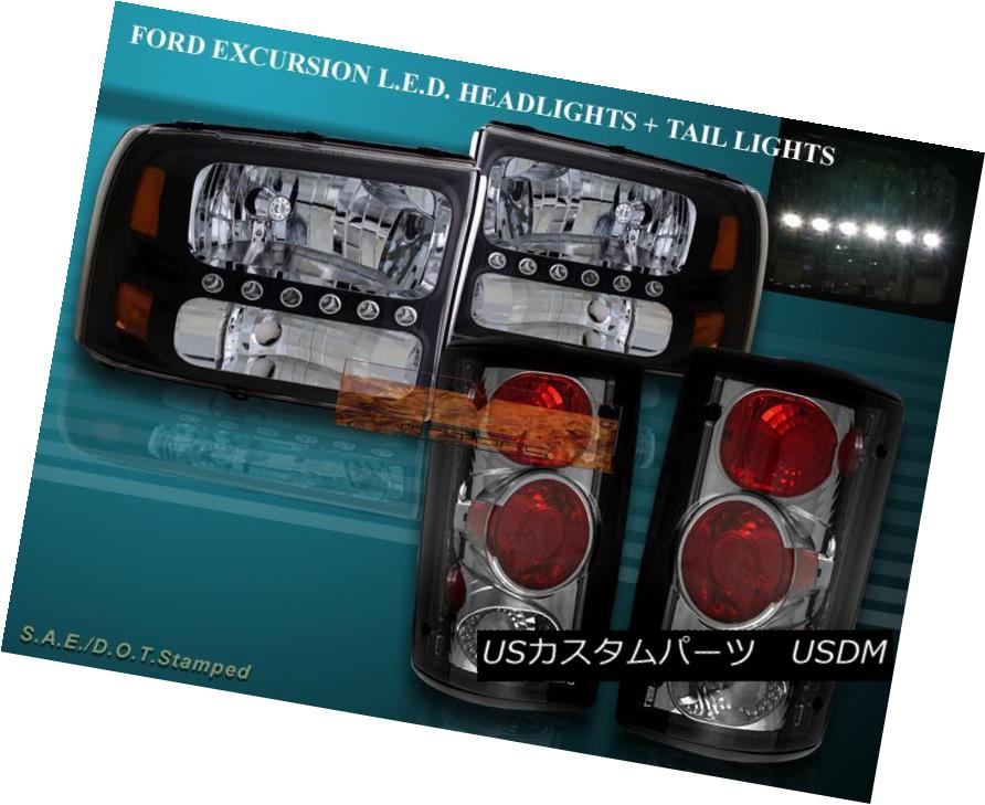 ヘッドライト 2000 - 2004 FORD EXCURSION BLACK LED HEADLIGHTS AND SMOKE TAIL LIGHTS COMBO NEW 2000 - 2004フォードエクスカーションブラックLEDヘッドライトと煙テールライト 【並行輸入品】