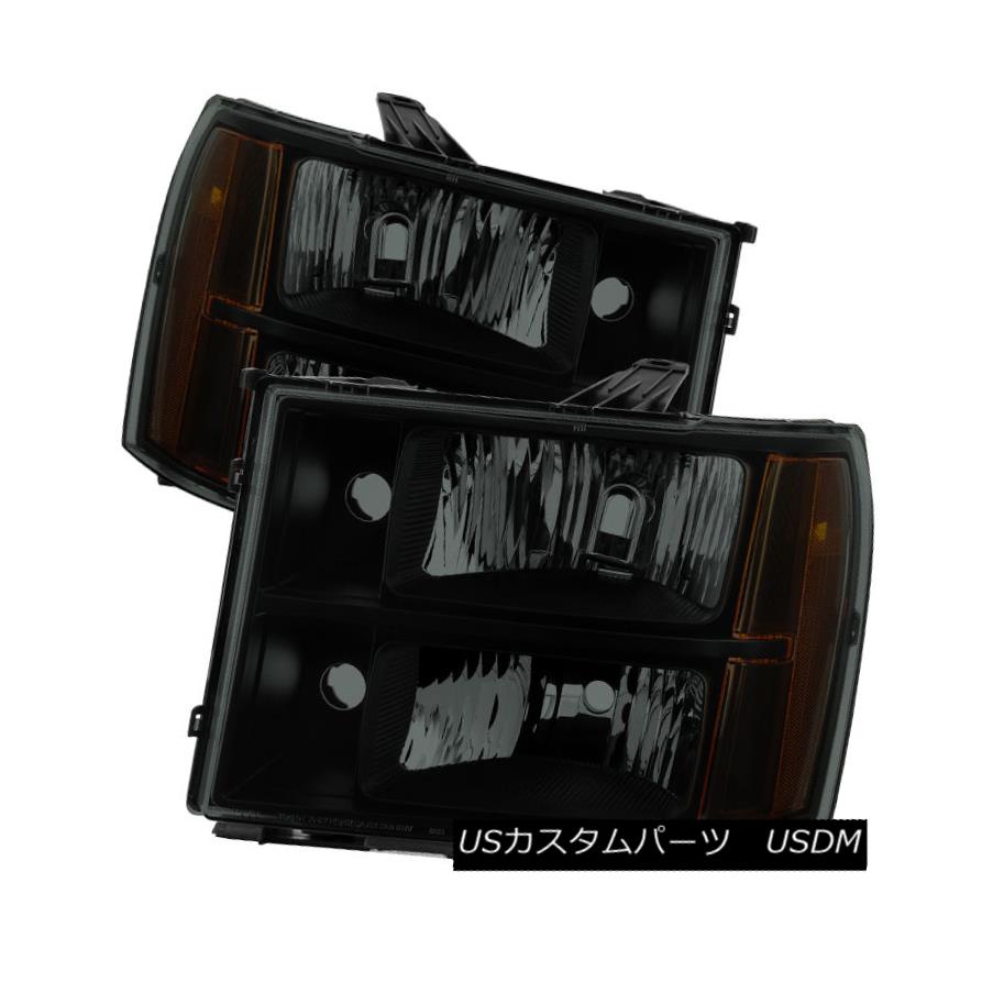 ヘッドライト GMC 07-13 Sierra Black Housing Smoke Lenses Replacement Headlights Pair Set GMC 07-13シエラブラックハウジングスモークレンズ交換ヘッドライトペア 【並行輸入品】