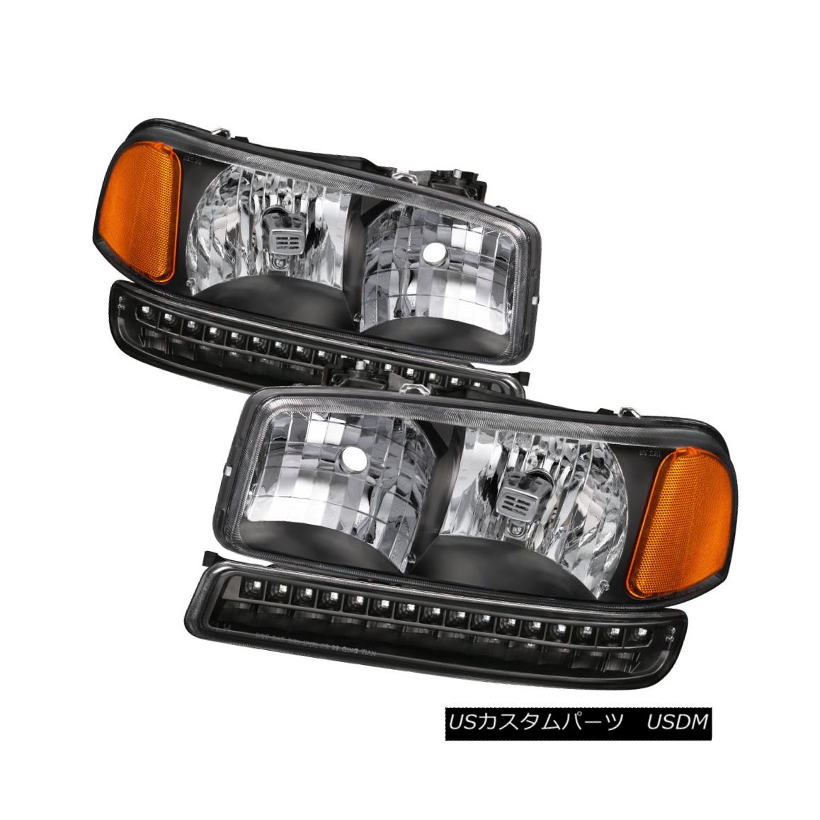ヘッドライト GMC 99-06 Sierra Yukon Black Replacement Headlights + LED Bumper Lamps Set GMC 99-06 Sierra Yukonブラック交換ヘッドライト+ LEDバンパーランプセット 【並行輸入品】