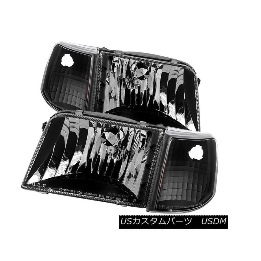 ヘッドライト Ford 93-97 Ranger Black Housing Replacment Headlights w/Corner Sport XL XLT STX フォード93-97レンジャーブラックハウジング交換ヘッドライト/コーナースポーツXL XLT STX 【並行輸入品】