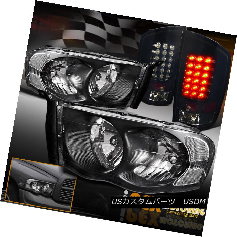 ヘッドライト 2002-2005 Dodge Ram 1500 2500 3500 Black Headlights + LED Dark Smoke Tail Light 2002-2005ダッジラム1500 2500 3500ブラックヘッドライト+ LEDダークスモークテールライト 【並行輸入品】