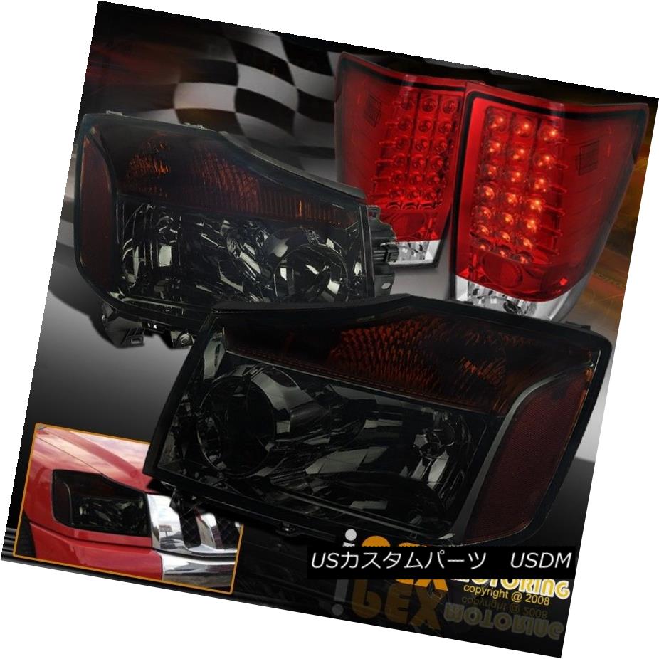 ヘッドライト For 2004-2014 Nissan Titan 4WD 4X4 Dark Smoke Headlights+Full LED Red Tail Light 2004年?2014年日産タイタン4WD 4X4ダークグレーヘッドライト+フル l LEDレッドテールライト 【並行輸入品】