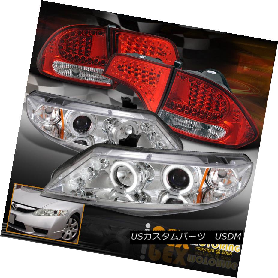 ヘッドライト [CHROME+RED] Set 2006-2011 Civic LED Halo Projector Head Light+Tail Lamp FA FD [CHROME + RED] 2006-2011シビックLEDハロープロジェクターヘッドライト+テールランプFA FDを設定 【並行輸入品】
