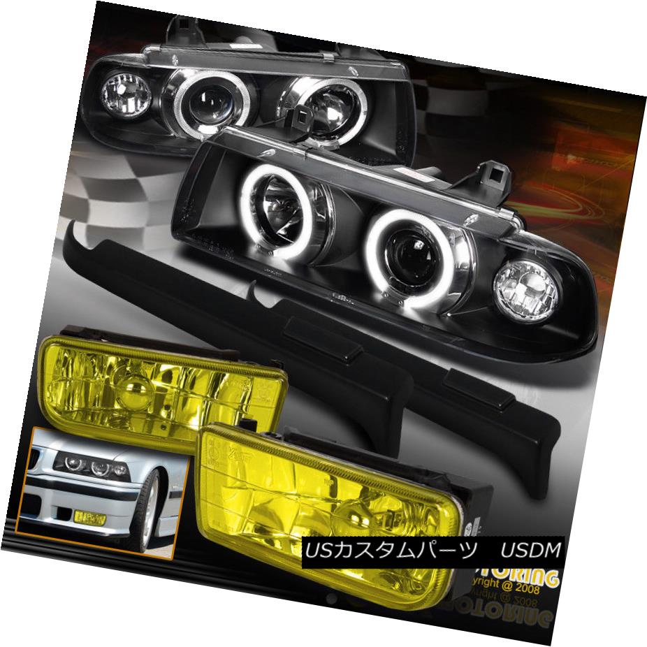 ヘッドライト 6-PC For BMW E36 3-Series Halo Projector Head Light + Yellow Fog + Eyelid Cover 6-PC用BMW E36 3シリーズハロープロジェクターヘッドライト+イエローフォグ+まぶたカバー 【並行輸入品】
