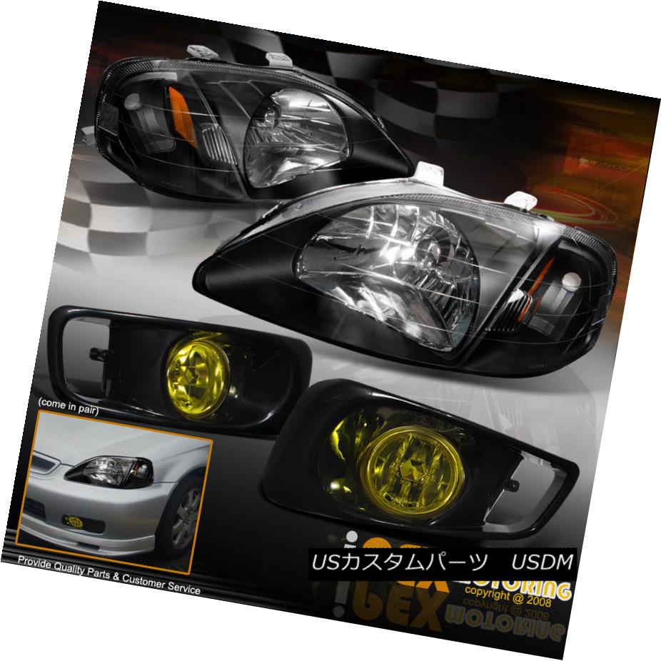 ヘッドライト New For All EK9 1999-2000 Honda Civic JDM Black Headlights + Yellow Fog Light 新しいすべてのEK9 1999-2000ホンダシビックJDMブラックヘッドライト+イエローフォグライト 【並行輸入品】