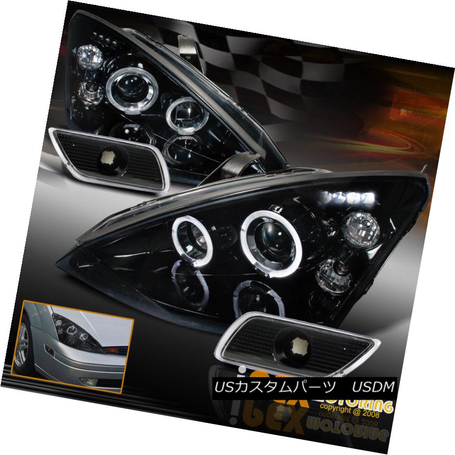 ヘッドライト 2000-2004 Ford Focus Halo Projector LED Black-Smoked Headlights + Bumper Markers 2000-2004フォードフォーカスハロープロジェクターLEDブラックスモークヘッドライト+バンパーマーカー 【並行輸入品】