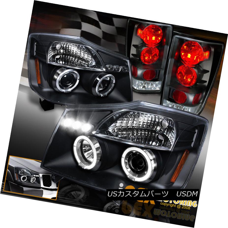 ヘッドライト For 2004-2014 Nissan Titan Black Halo Projector LED Headlight + Tail Light Black 2004年?2014年Nissan Titan Black HaloプロジェクターLEDヘッドライト+テールライトブラック 【並行輸入品】