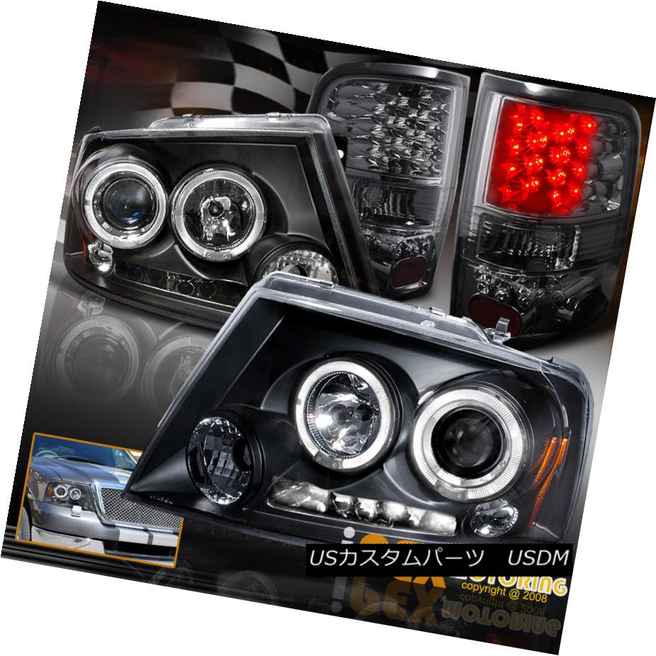 ヘッドライト 2004-2005 Ford F150 F-150 Halo Projector Black Headlights + Smoke LED Tail Light 2004-2005フォードF150 F-150ハロープロジェクターブラックヘッドライト+スモークLEDテールライト 【並行輸入品】