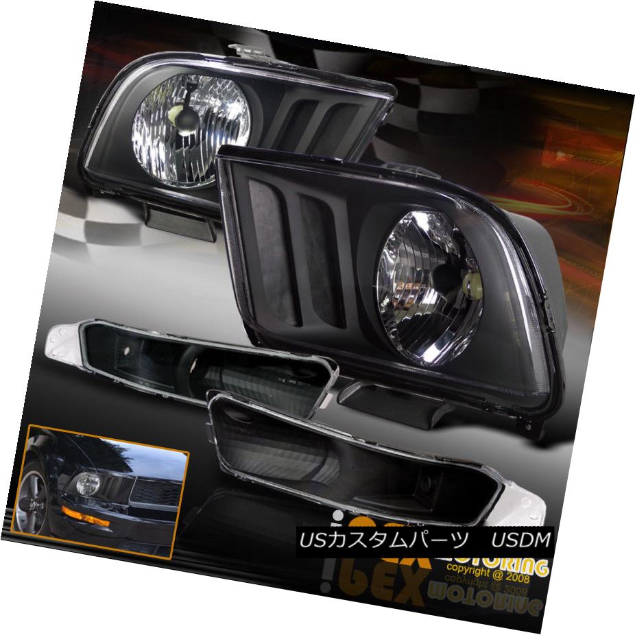 ヘッドライト For 2005-2009 Ford Mustang GT Coupe V6 Black Headlights + Bumper Signal Light 2005-2009フォードマスタングGTクーペV6ブラックヘッドライト+バンパーシグナルライト 【並行輸入品】