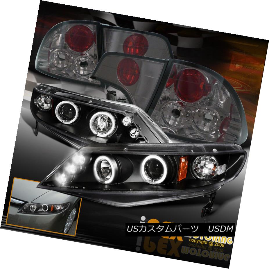 ヘッドライト 06-11 Honda Civic 4Dr Halo Projector LED Black Headlights + Smoke Tail Lights 06-11ホンダシビック4DrハロープロジェクターLEDブラックヘッドライト+煙テールライト 【並行輸入品】