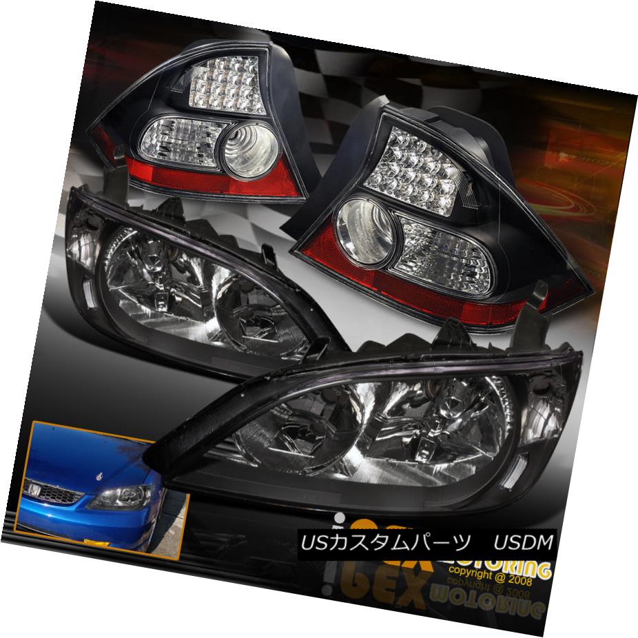 ヘッドライト 2004-2005 Honda Civic 2Dr Coupe Black JDM Style Headlights + LED Tail Lights 2004-2005ホンダシビック2DrクーペブラックJDMスタイルヘッドライト+ LEDテールライト 【並行輸入品】