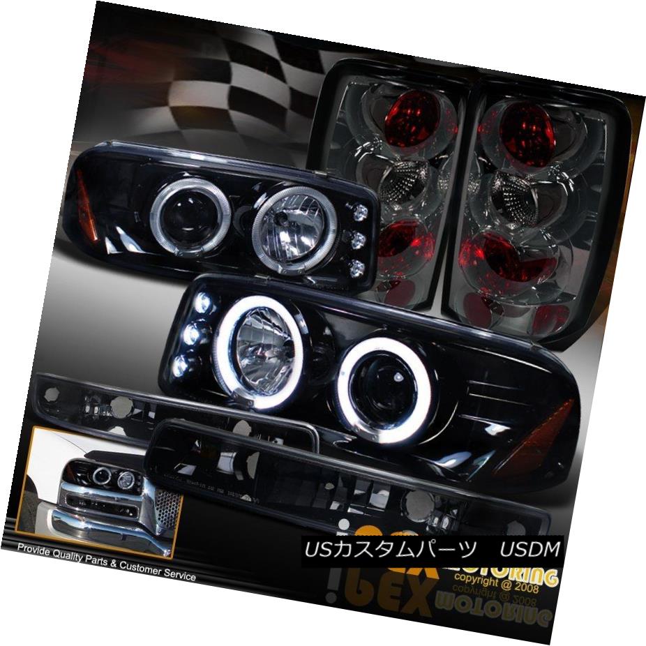 ヘッドライト 2000-2006 GMC Yukon Halo Dark Shiny Black Head Light + Signal + Smoke Tail Lamps 2000-2006 GMC Yukon Haloダークシャイニーブラックヘッドライト+シグナル+スモークテールランプ 【並行輸入品】