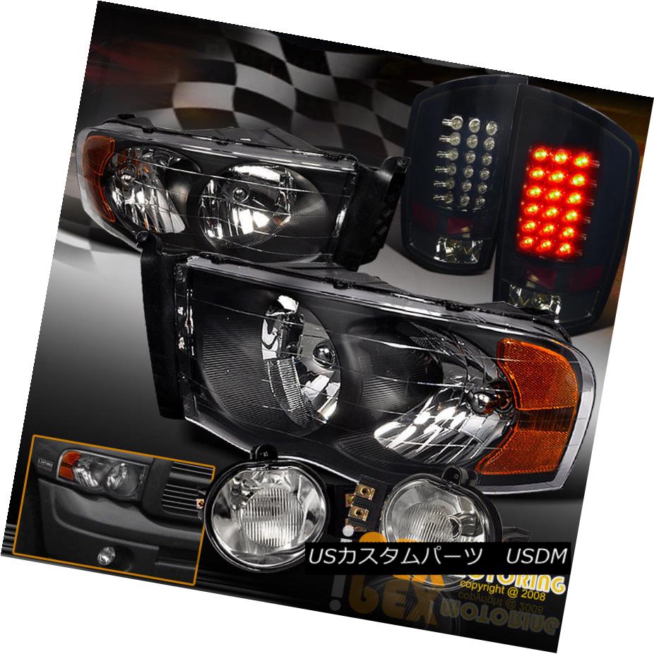 ヘッドライト 2002-2005 Dodge Ram Black Headlights + LED Dark Smoke Tail Light + Fog Light 2002-2005ダッジラムブラックヘッドライト+ LEDダークスモークテールライト+フォグライト 【並行輸入品】