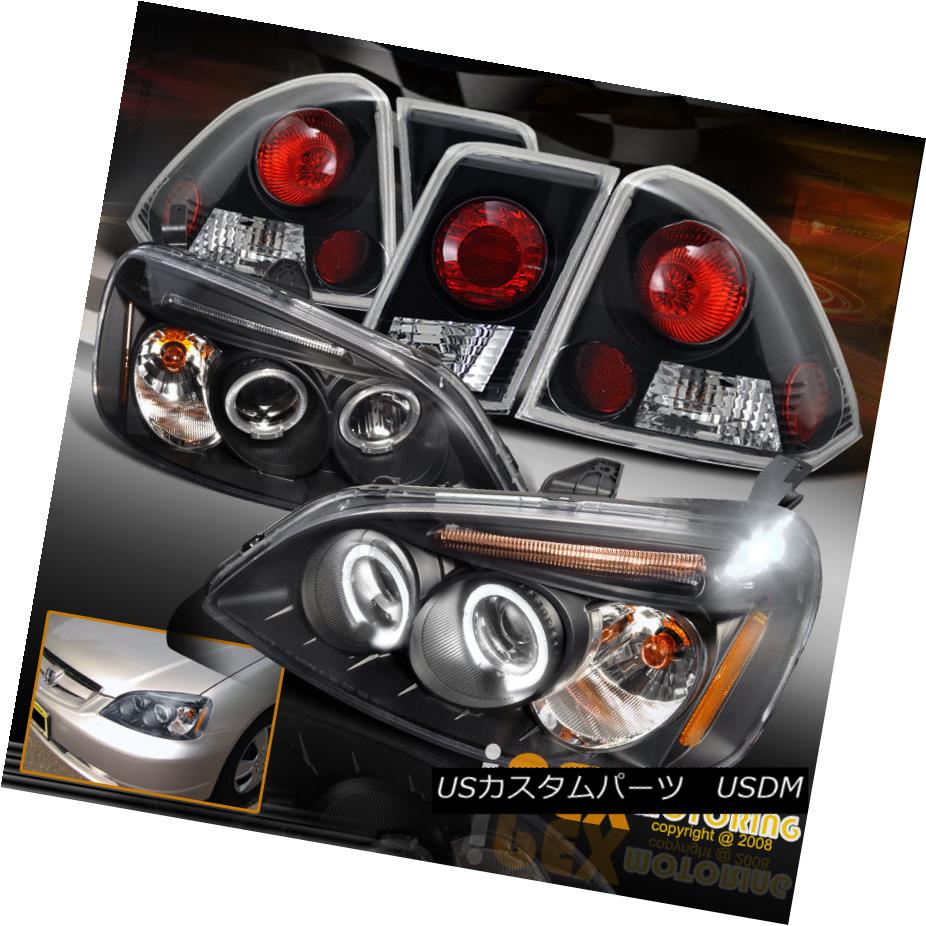 ヘッドライト 2001 2002 2003 Honda Civic 4Dr Halo Projector LED Black Head Light W/ Tail Lamp 2001 2002 2003 Honda Civic 4Dr HaloプロジェクターLEDブラックヘッドライトW /テールランプ 【並行輸入品】