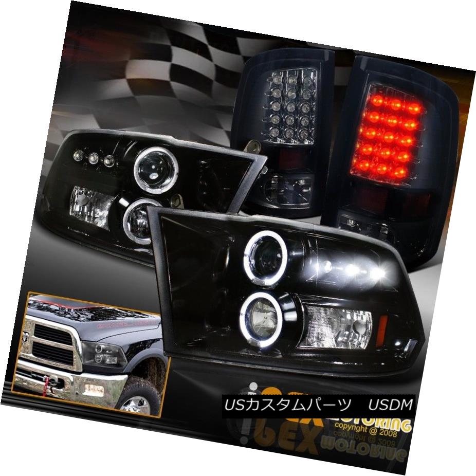 ヘッドライト 2009-2016 Dodge Ram Projector Dark Black Halo Headlight + Dark Smoke Tail Light 2009-2016ダッジラムプロジェクターダークブラックハローヘッドライト+ダークスモークテールライト 【並行輸入品】