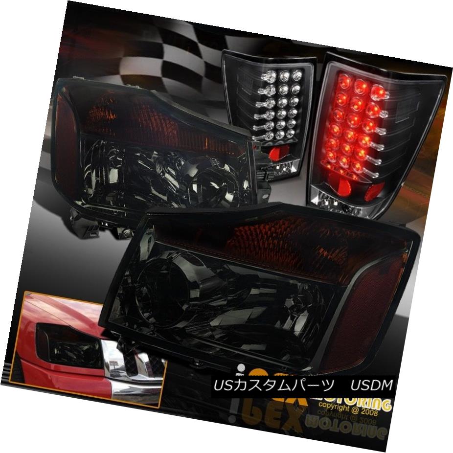 ヘッドライト For 2004-2014 Nissan Titan Smoke Headlights Set W/ Bright LED Tail Lights Black 2004年?2014年日産タイタンスモークヘッドライトセットW /ブライトLEDテールライトブラック 【並行輸入品】