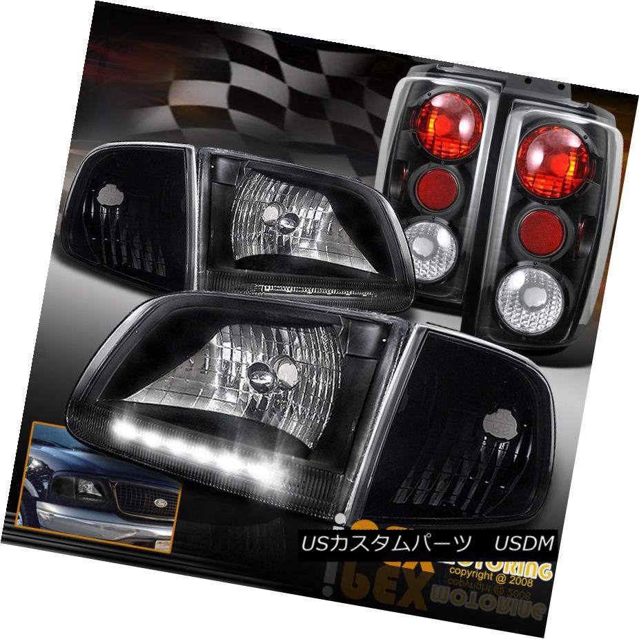 ヘッドライト Bright Led Drl Bar 97 02 Ford Expedition Black Headlights Corner Tail Light 明るいled