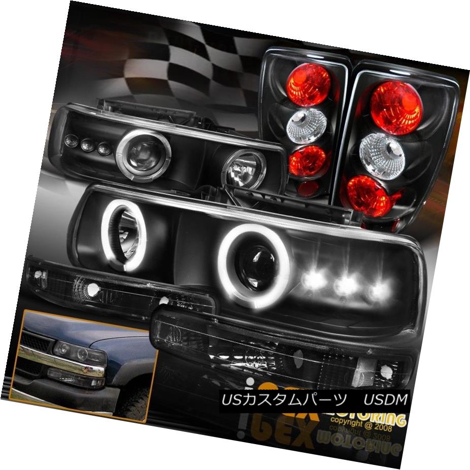 ヘッドライト 00-06 Chevy Suburban Tahoe Halo Projector Headlights + Bumper + Tail Light Black 00-06シボレー郊外タホハロープロジェクターヘッドライト+バンパー+テールライトブラック 【並行輸入品】