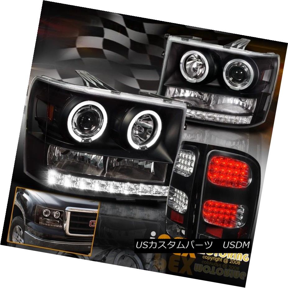 ヘッドライト 2007-2013 GMC Sierra Halo Projector Black Headlights + Bright LED Tail Lights 2007-2013 GMC Sierra Haloプロジェクターブラックヘッドライト+ブライトLEDテールライト 【並行輸入品】