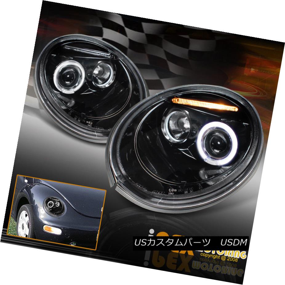 ヘッドライト For VOLKSWAGEN 1998-2005 VW Beetle LED Halo Projector Shiny Black Headlights VOLKSWAGEN 1998-2005 VWビートルLEDハロープロジェクターシャイニーブラックヘッドライト 【並行輸入品】