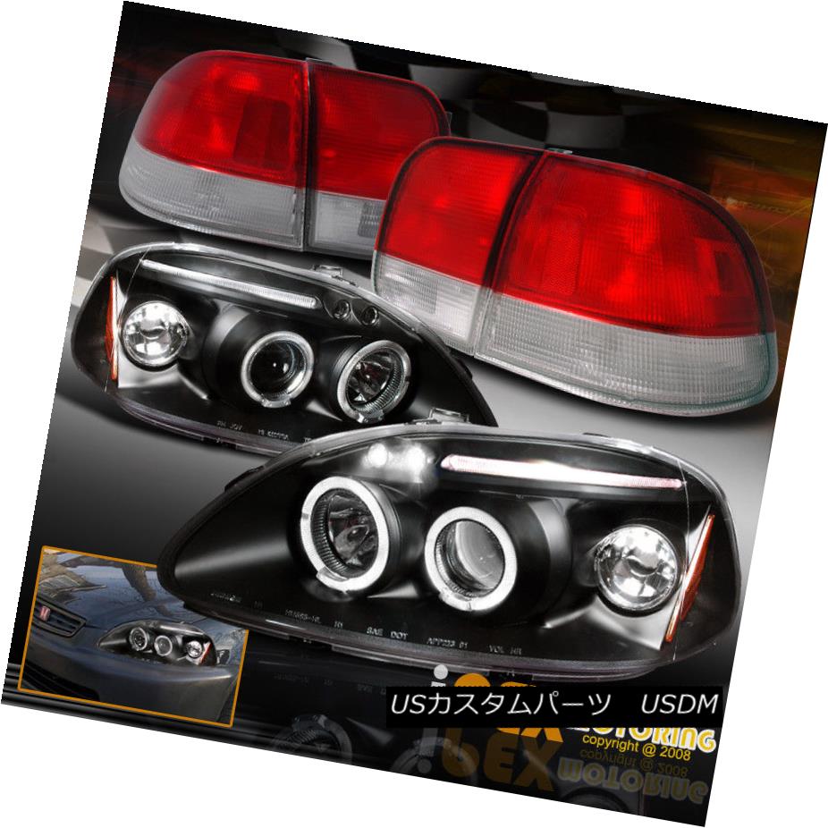 ヘッドライト 1996-1998 Honda Civic 4Dr Halo Projector LED JDM Black Headlights W/ Tail Light 1996-1998 Honda Civic 4Dr HaloプロジェクターLED JDMブラックヘッドライトW /テールライト 【並行輸入品】