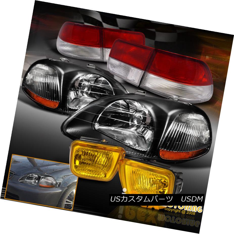 ヘッドライト 1996-1998 Honda Civic 2Dr EK JDM Black Headlight + Yellow Fog Light + Tail Light 1996-1998 Honda Civic 2Dr EK JDMブラックヘッドライト+イエローフォグライト+テールライト 【並行輸入品】