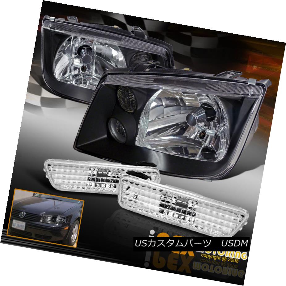 ヘッドライト VOLKSWAGEN VW 1999-2005 Jetta MK4 Black Headlights W/ Side Bumper Marker Light フォルクスワーゲンVW 1999-2005ジェッタMK4ブラックヘッドライトW /サイドバンパーマーカーライト 【並行輸入品】