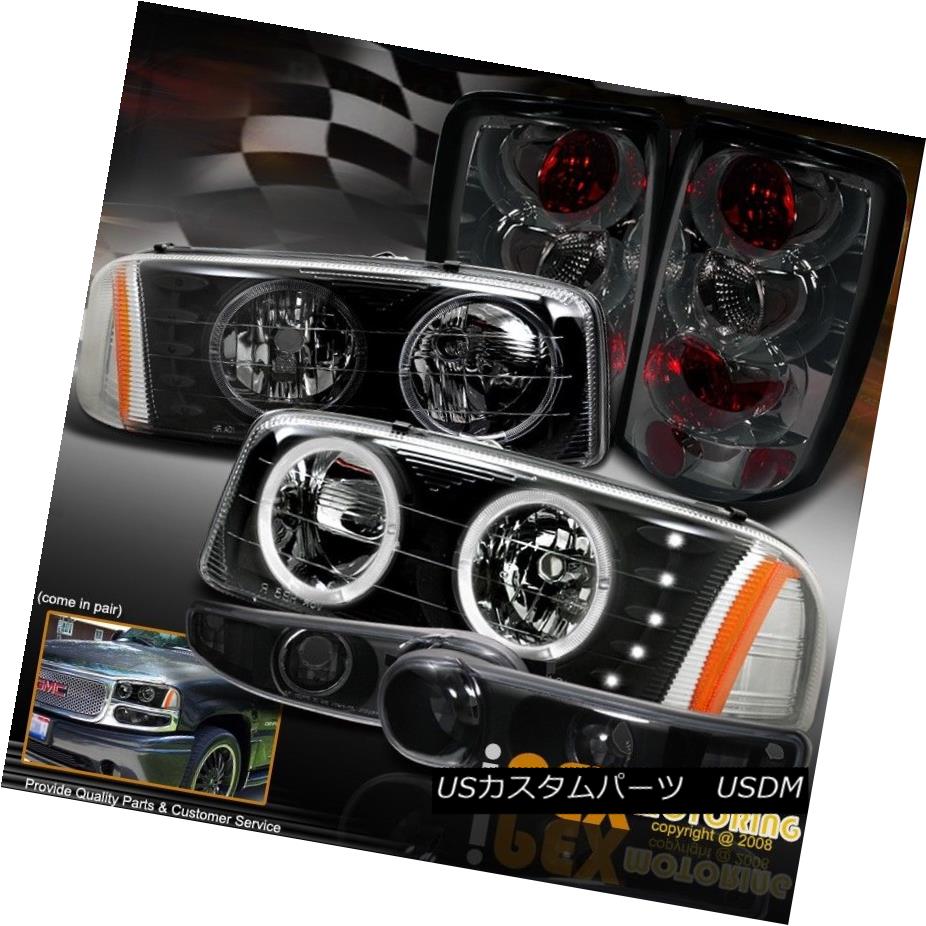 ヘッドライト 00-06 GMC Denali Dual Halo LED Black Headlight + Smoke Tail Light + Signal Light 00-06 GMCデナリデュアルハローLEDブラックヘッドライト+スモークテールライト+シグナルライト 【並行輸入品】