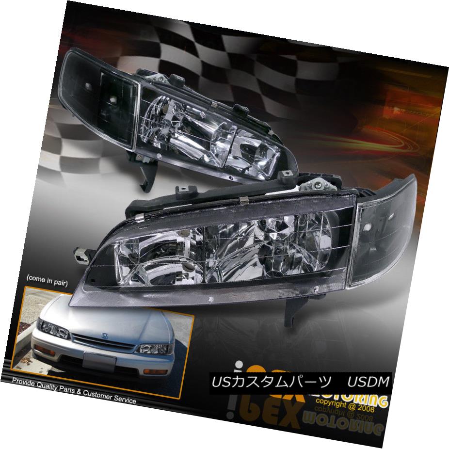 ヘッドライト New 1994-1997 Honda Accord JDM Style Black Headlights + Corner Signal Lights New 1994-1997ホンダアコードJDMスタイルブラックヘッドライト+コーナー信号ライト 【並行輸入品】