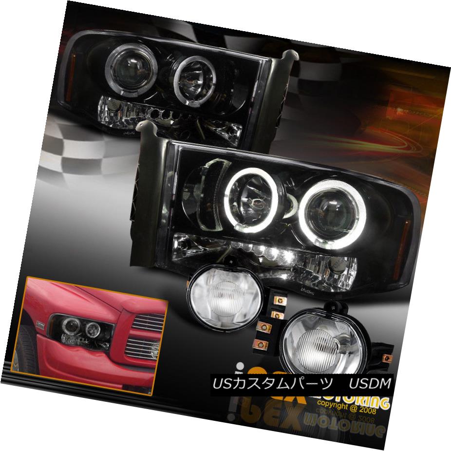 ヘッドライト 2002-2005 Dodge RAM 1500 2500 Halo Projector Black-Smoked Headlights + Fog Light 2002-2005ダッジRAM 1500 2500ハロープロジェクターブラックスモークヘッドライト+フォグライト 【並行輸入品】