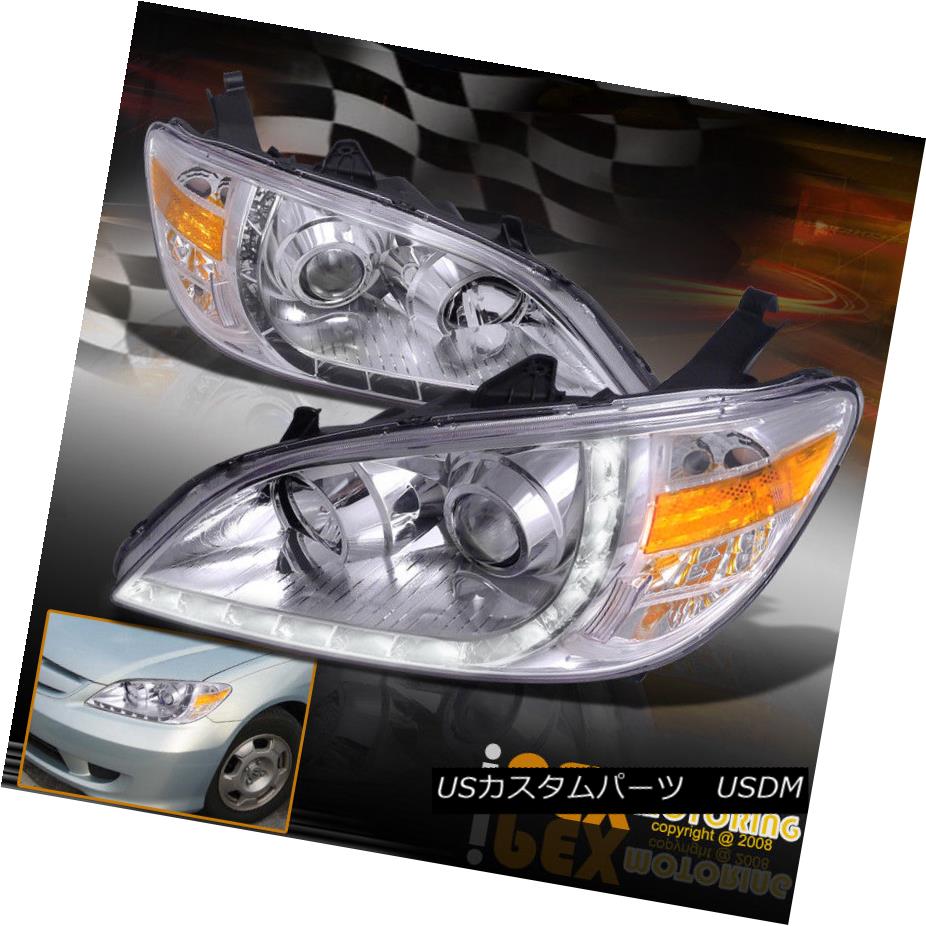 ヘッドライト 2004-2005 Honda Civic Coupe/Sedan ( LED DRL Bar ) Projector Chrome Headlights 2004-2005ホンダシビッククーペ/セダン（LED DRLバー）プロジェクタークロームヘッドライト 【並行輸入品】