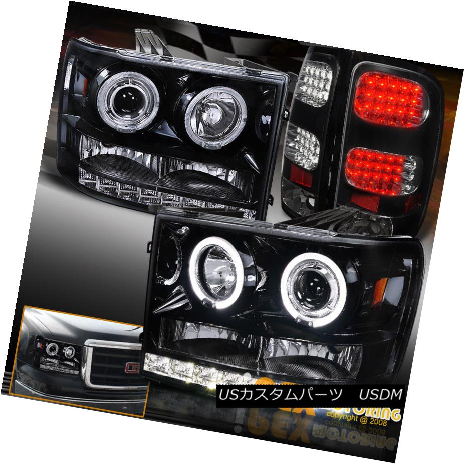 ヘッドライト For 07-13 GMC Sierra Halo Projector Shiny Black Headlight + LED Black Tail Light 07-13 GMC Sierra Haloプロジェクター用シャイニーブラックヘッドライト+ LEDブラックテールライト 【並行輸入品】