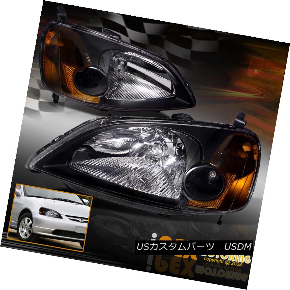 ヘッドライト New 2001-2003 Honda Civic 2Dr Coupe & 4Dr Sedan JDM Black Headlights Headlamp 新しい2001-2003ホンダシビック2Drクーペ＆amp; 4DrセダンJDMブラックヘッドライトヘッドランプ 【並行輸入品】