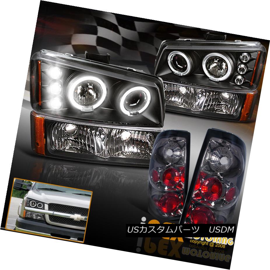 ヘッドライト 2003-2006 Chevy Silverado Halo Projector Black Headlight+Smoke Tail Light+Signal 2003-2006シボレーシルバラードハロープロジェクターブラックヘッドライト+スモーク eテールライト+信号 【並行輸入品】