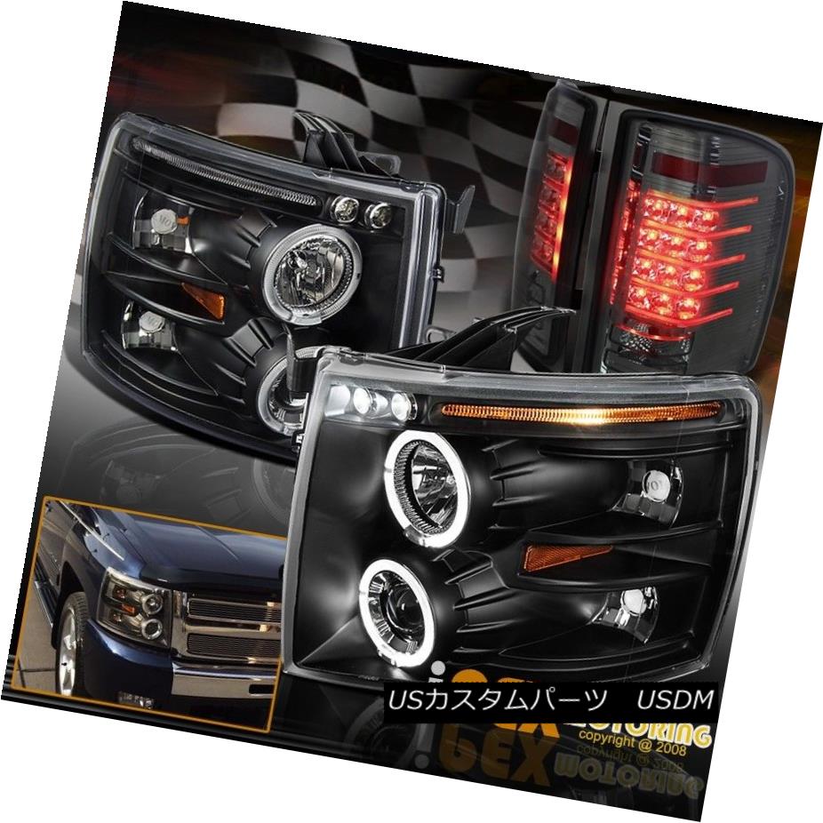 ヘッドライト 2007-2014 Chevy Silverado Halo Projector Black Headlights+LED Tail Light Smoke 2007年?2014年シボレーシルバラードハロープロジェクターブラックヘッドライト+ LEDテールライトスモーク 【並行輸入品】
