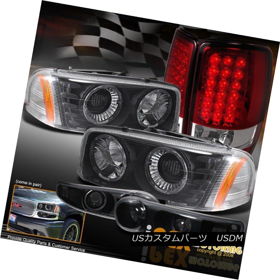 ヘッドライト (6PIECE) GMC 2000-2006 Yukon Denali Halos Black Headlights W/ LED Red Tail Light （6PIECE）GMC 2000-2006ユーコンデナリハロスブラックヘッドライトW / LEDレッドテールライト 【並行輸入品】
