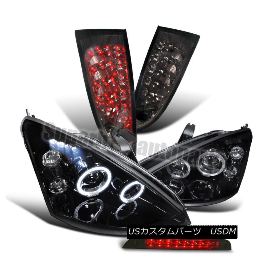 ヘッドライト 2000-2004 Focus Halo Projector Headlights Glossy Black+LED Tail & 3rd Lamp Smoke 2000-2004フォーカスハロープロジェクターヘッドライト光沢ブラック+ LEDテール＆amp; 3番目のランプの煙 【並行輸入品】