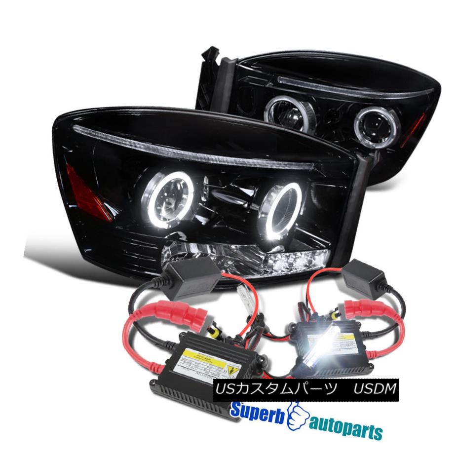 ヘッドライト 2006-2008 Ram 1500/2500/3500 Halo Projector Headlights Glossy Balck+H1 Slim HID 2006-2008ラム1500/2500/3500ハロープロジェクターヘッドライトグロスブラック+ H1スリムHID 【並行輸入品】