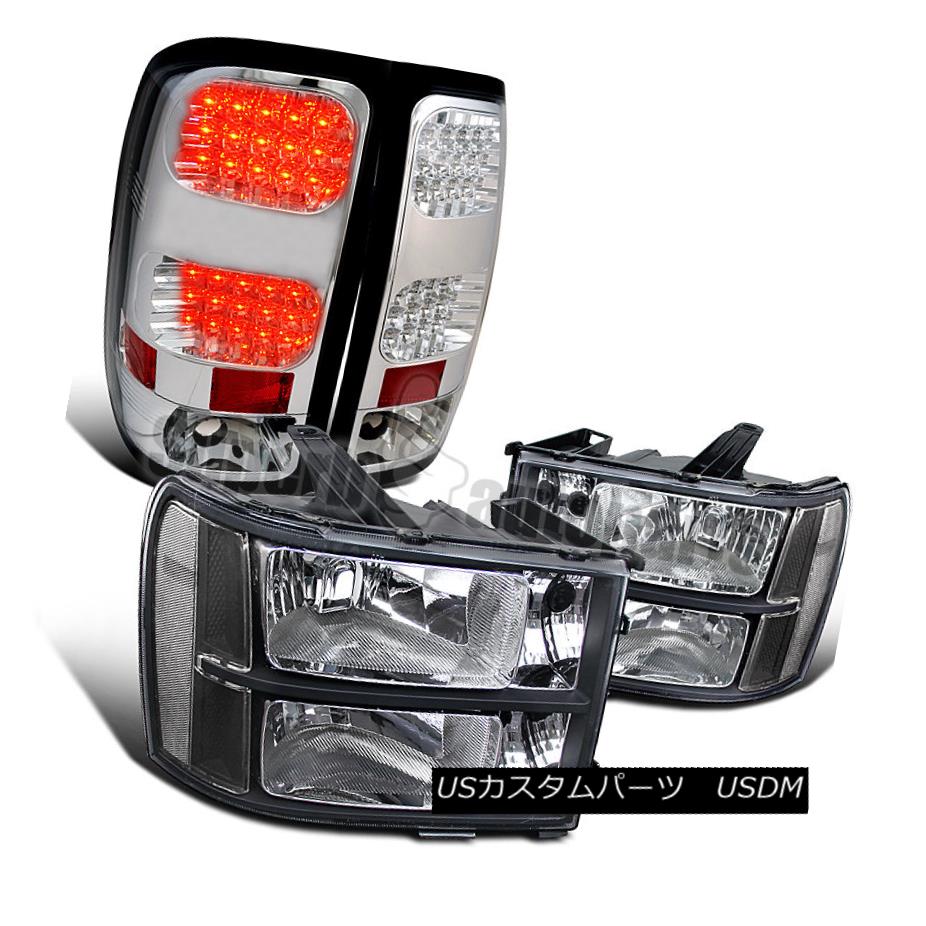ヘッドライト 2007-2013 GMC Sierra Pickup Black Headlights Clear+LED Tail Brake Lights Chrome 2007-2013 GMC Sierraピックアップブラックヘッドライトクリア+ LEDテールブレーキライトクローム 【並行輸入品】