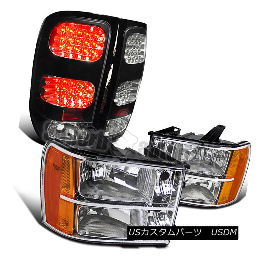 ヘッドライト 2007-2014 GMC Sierra Pickup Chrome Headlights Amber+Black LED Tail Lamps 2007-2014 GMC Sierraピックアップクロームヘッドライトアンバー+ブラックLEDテールランプ 【並行輸入品】