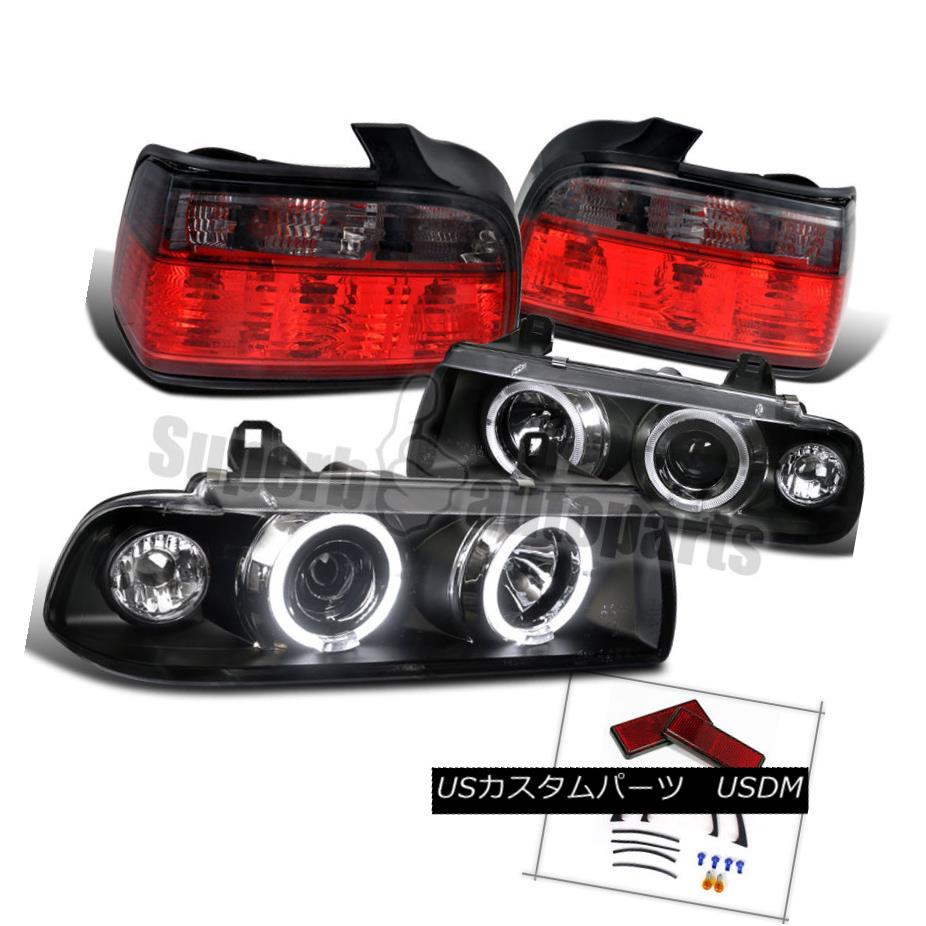 ヘッドライト 1992-1998 E36 318 328 4DR Halo Projector Headlights Black+Tail Lamps Red & Smoke 1992-1998 E36 318 328 4DRハロープロジェクターヘッドライトブラック+テールランプ赤& 煙 【並行輸入品】