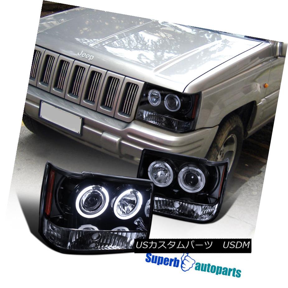 ヘッドライト 1993-1996 Jeep Grand Cherokee Smoke Halo Projector Headlight Glossy Black Pair 1993-1996ジープグランドチェロキースモークハロープロジェクターヘッドライト光沢ブラックペア 【並行輸入品】