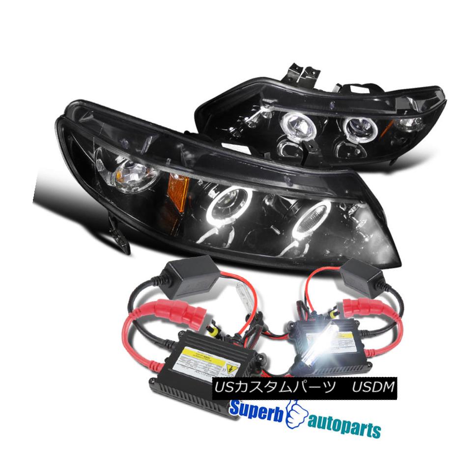 ヘッドライト For 2006-2011 Civic 4D Led Halo Projector Headlight Glossy Black+H1 Slim HID 2006?2011年シビック4D Led Haloプロジェクターヘッドライト光沢ブラック+ H1スリムHID 【並行輸入品】