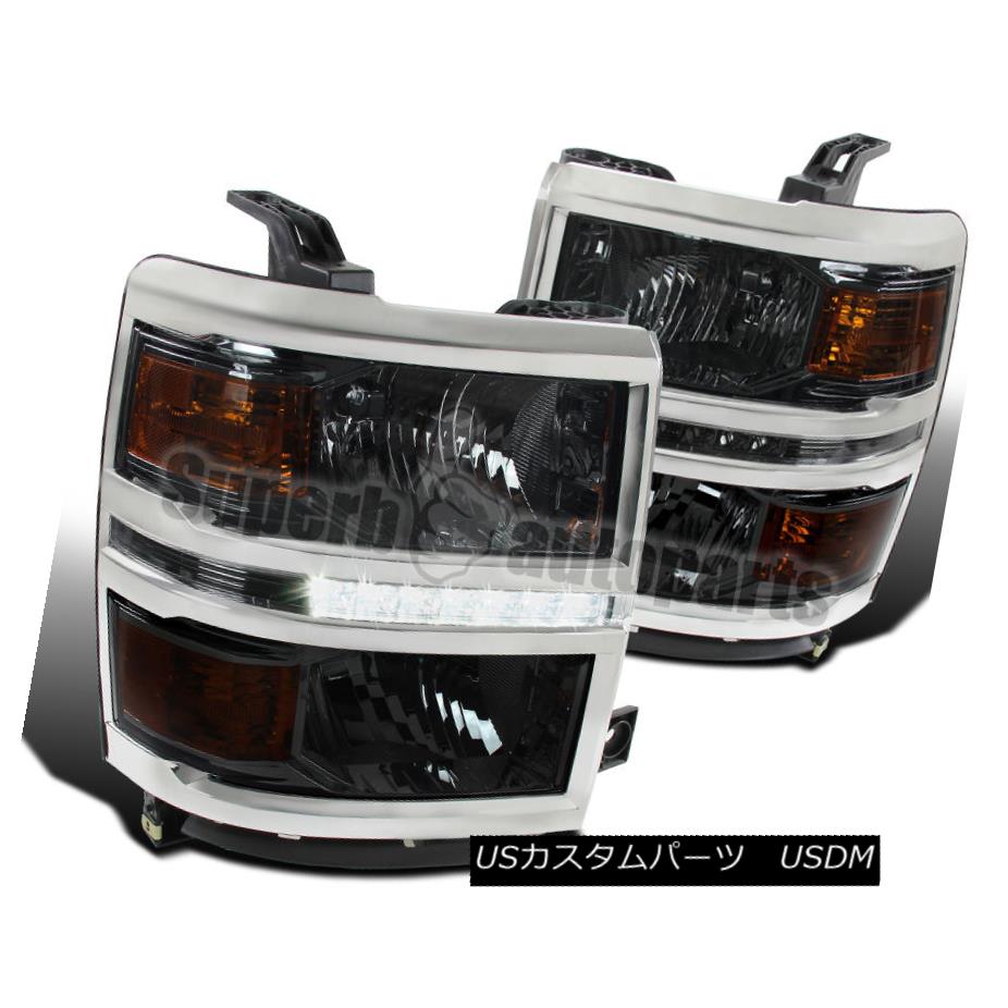 ヘッドライト 2014-2015 Chevy Silverado 1500 Chrome Smoke LED DRL Headlights+Bulbs 2014-2015 Chevy Silverado 1500 Chrome Smoke LED DRLヘッドライト+ Bul bs 【並行輸入品】