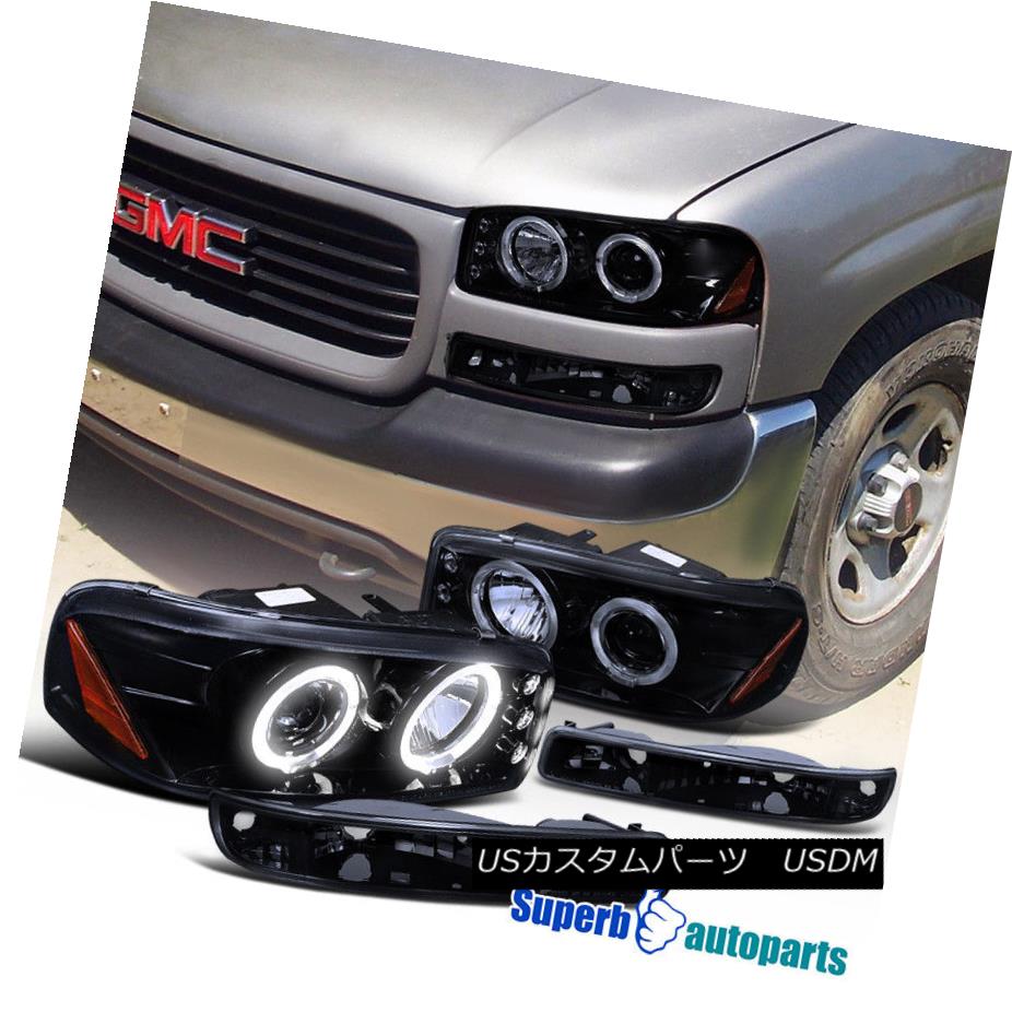 ヘッドライト 1999-2006 Sierra Smoked Projector LED Halo Headlights+Bumper Lamps Glossy Black 1999-2006シエラ・スモーク・プロジェクターLEDヘッドライト+ブラム ランプごとに光沢のある黒 【並行輸入品】